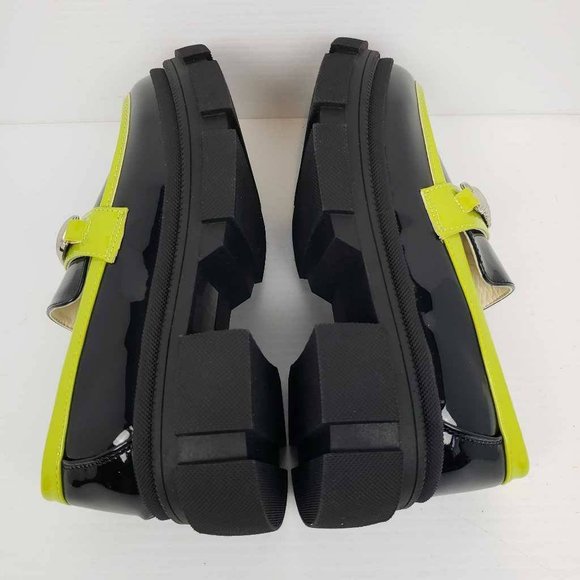 Womens Zaynsia Platform Loafers Shoes Black Patent Leather Neon Yellow 6M New - Picture 7 of 14